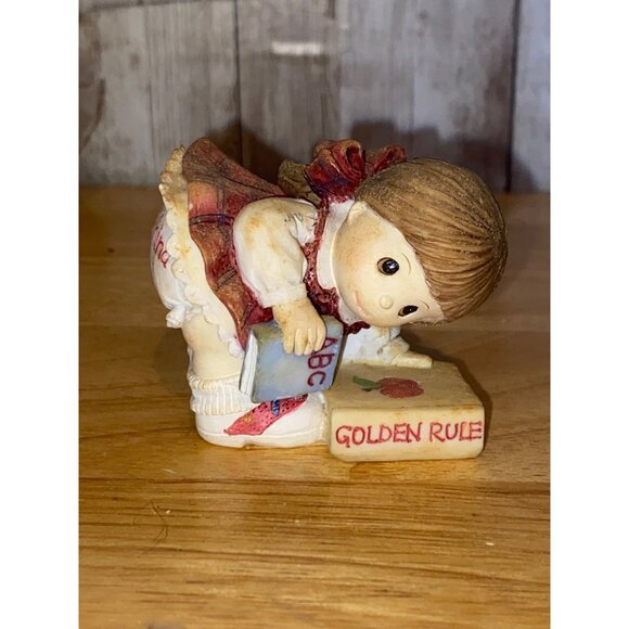 Vintage Retired 1994 Enesco A Little Behind In School Girl Figurine Golden Rule - Picture 1 of 5